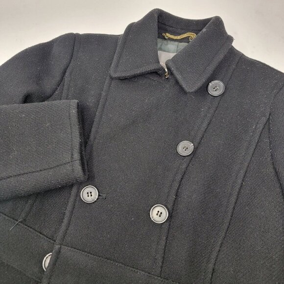 J. Crew Stadium Cloth by Nello Gori Black Lined Pea Coat Wool Size 2 Petite / 2P - Picture 3 of 5